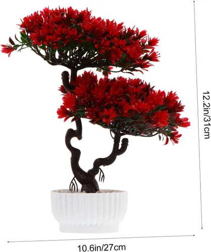 Vista 7 de Yardwe Plantas artificiales, árbol de pino bonsái, planta sintética en maceta, arreglos florales decorativos, decoración de Feng Shui, centros
