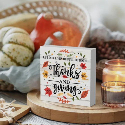 Vista 4 de Cartel rústico de madera de Acción de Gracias, caja de madera decorativa de otoño, bonita caja de madera decorativa para pared, escritorio, hogar