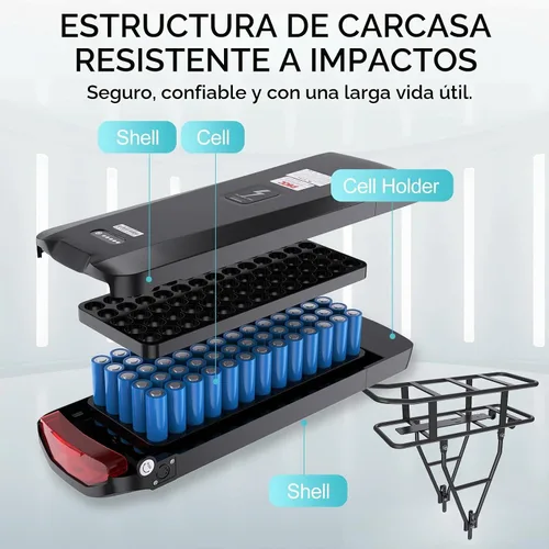Vista 4 de Batería Ebike trasera de 48 V 17.5 Ah – Batería de iones de litio