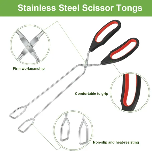 Vista 4 de Boao Paquete de 3 pinzas de acero inoxidable para cocinar, pinzas de alambre de cocina de 9 pulgadas, 11 pulgadas y 12 pulgadas, resistentes al