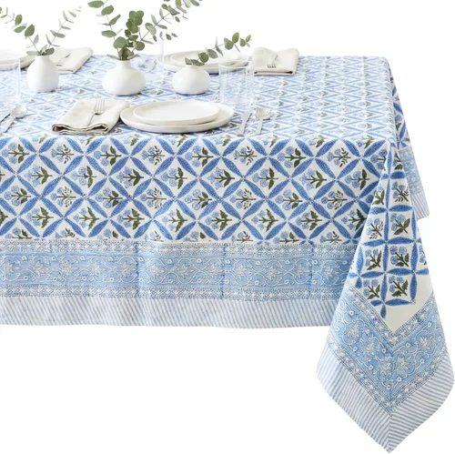 Vista 14 de ATOSII Mantel 100% algodón, Amara, floral, hecho a mano, rectangular, de lino, para cocina, comedor, fiestas, bodas, exteriores, picnics, Pascua