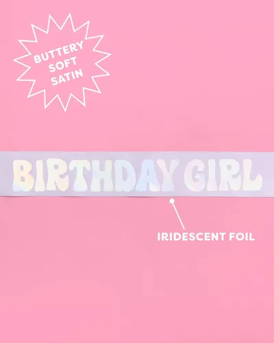 Vista 3 de xo, Fetti Banda de cumpleaños para niña, satén morado + papel de aluminio iridiscente Suministros para fiesta de cumpleaños, decoraciones