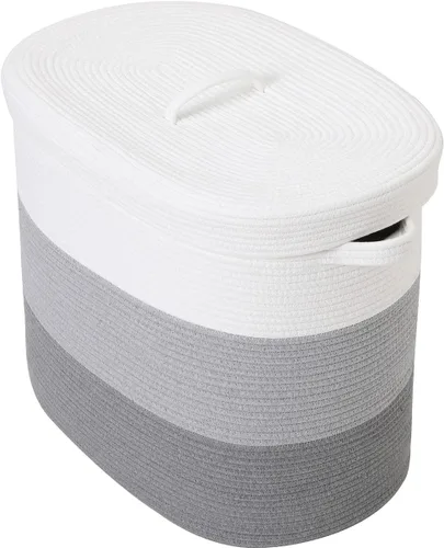 Vista 19 de Canasta de almacenamiento rectangular extragrande de 22"x14"x18" con tapa, gran canasta de cuerda de algodón, canasta de lavandería tejida