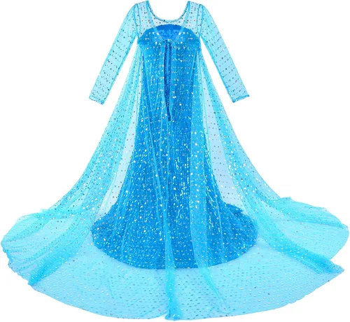 Vista 3 de Luxury Princess - Disfraz de princesa con capa larga brillante para niñas de 2 a 10 años para fiesta de cumpleaños