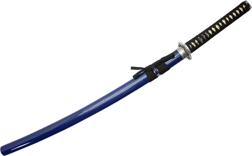 Vista 5 de MAKOTO Espada samurái Katana afilada azul marino hecha a mano, 40 pulgadas, dragón redondo Tsuba