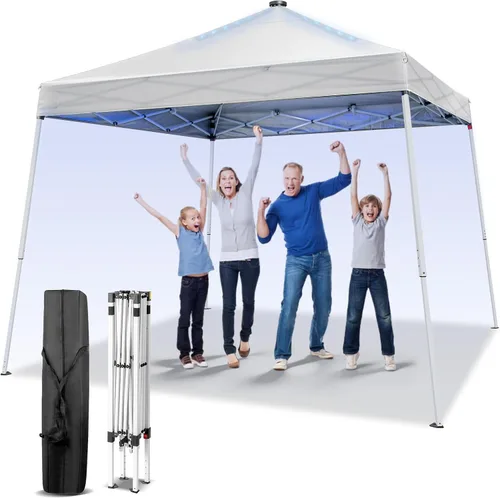 Vista 11 de Outvita Tienda de campaña solar desplegable de 10 x 10 pies con luces LED de meteoritos, bolsa de transporte instantánea al aire libre y paredes