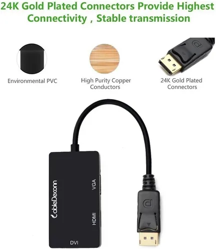 Vista 3 de Displayport multifunción Dp a HDMI/DVI/VGA macho a hembra 3 en 1 adaptador convertidor cable