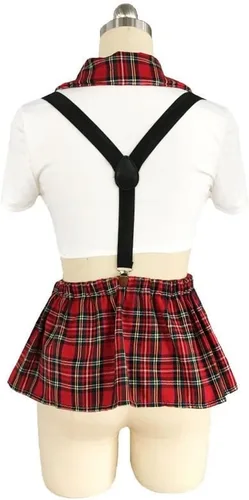 Vista 5 de Conjunto de disfraces de uniforme de colegiala para mujer con tirantes