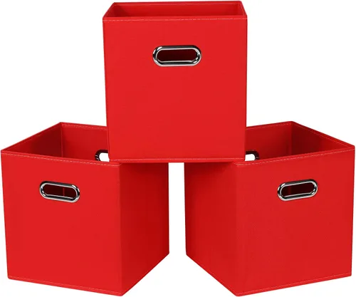 Vista 10 de STOREONE Contenedores organizadores de 13 pulgadas, cubo de almacenamiento de tela negra, cesta de almacenamiento plegable con asas dobles y cajas