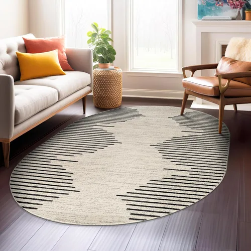 Vista 14 de Rugshop Alfombra bohemia a rayas resistente a las manchas, color beige, 2 x 7 pies