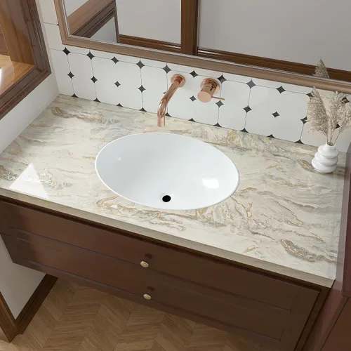 Vista 4 de VaryPaper Papel tapiz de mármol brillante de 15.7''x78.7'', beige-gris-dorado, despegar y pegar, autoadhesivo, grueso, duradero, removible
