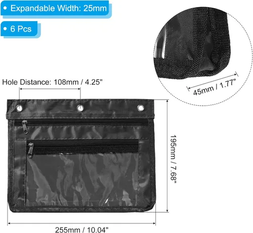 Vista 2 de PATIKIL Estuche expandible para lápices de 3 anillos, paquete de 6 unidades, tela Oxford de gran capacidad con cremallera, estuche para oficina