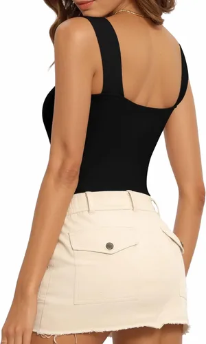 Vista 3 de MANGOPOP Camiseta sin mangas con cuello cuadrado para mujer, para salir