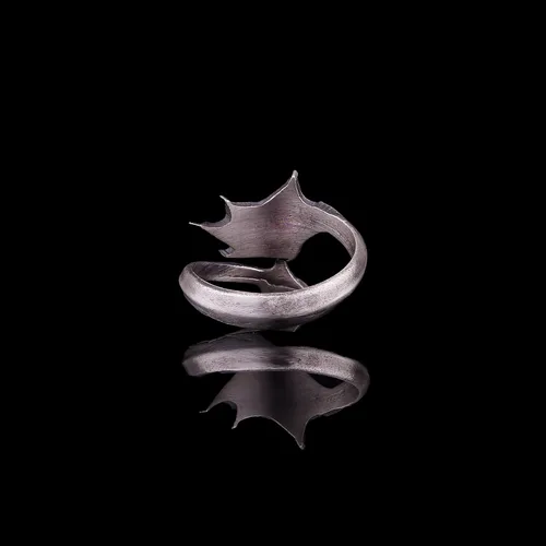 Vista 4 de Anillo de ala de dragón, anillo de cola de dragón, anillo de ala de cola de dragón de plata de ley, anillo de plata de dragón envuelto, anillo