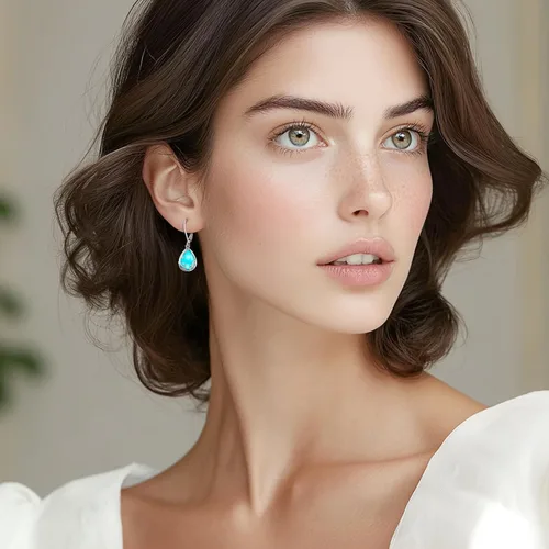 Vista 268 de Aretes colgantes de plata de ley con diseño de árbol de la vida, flor, abeja, animales, gato, colibrí, piedra lunar, turquesa, aretes con cierre