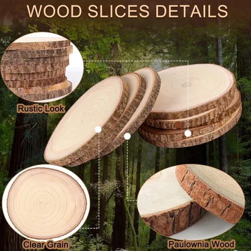 Vista 9 de Adrattnay 8 piezas de rebanadas de madera para centros de mesa de 12 a 13 pulgadas, círculos redondos de madera de Paulownia para decoración