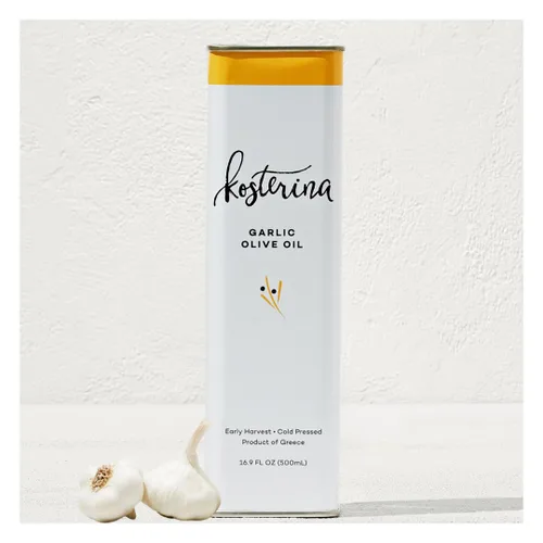 Vista 8 de Kosterina Trío de aceite de oliva – Pimiento rojo picante, ajo y AOVE original Fabricado con aceite de oliva griego rico en polifenoles, prensado