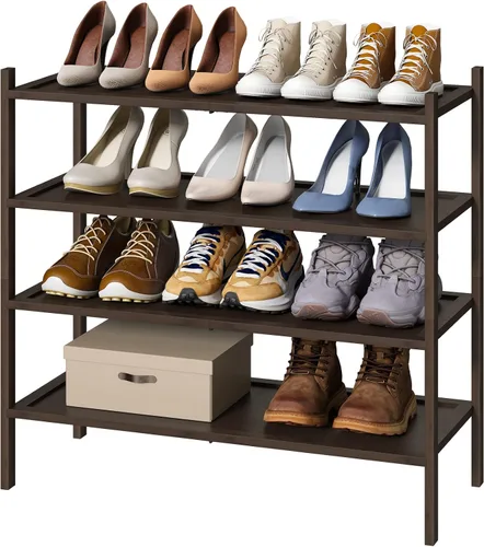 Vista 19 de kiplant Zapatero de bambú negro de 2 niveles, zapatero apilable de madera de bambú para armario, entrada y pasillo