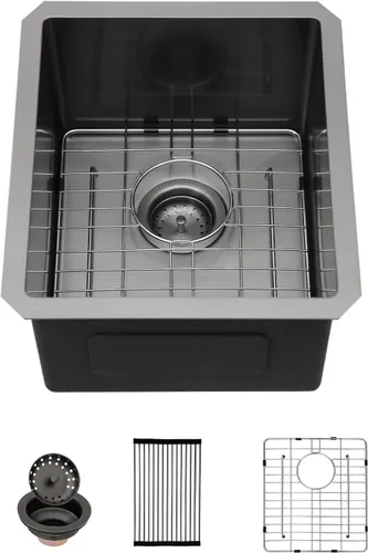 Vista 13 de Sarlai Gold Fregadero de Cocina Empotrado - Fregadero de Cocina de 28 Pulgadas Empotrado de Acero Inoxidable Dorado Tazón Individual de 28" x 19
