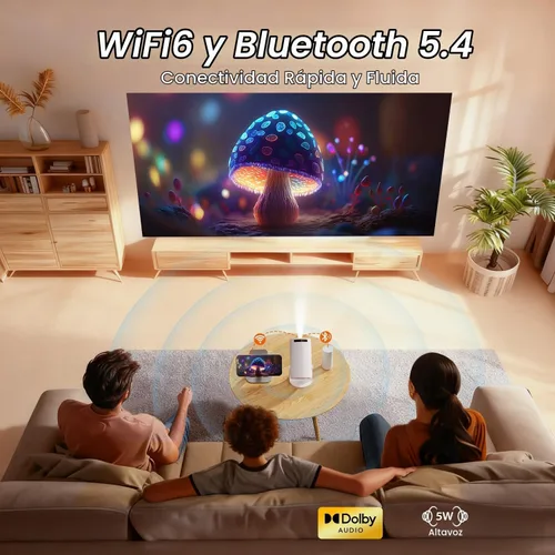 Vista 5 de Mini Proyector con WiFi y Bluetooth, Soporte 4k, Proyector Portátil para Exteriores, Proyector Inteligente con Android, Aplicación Integrada