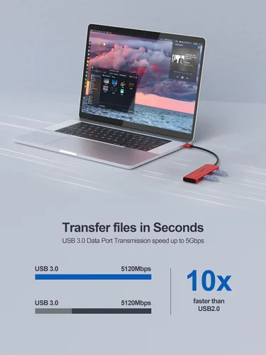 Vista 3 de Concentrador USB 3.0, extensor divisor USB de 4 puertos, adaptador portátil multipuerto hub de datos para laptop, Xbox, unidad flash, HDD, consola