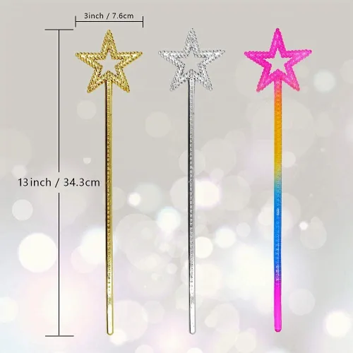 Vista 4 de Varitas de estrella de 3 piezas de varita de princesa de hadas para niñas, disfraz de fiesta de cumpleaños