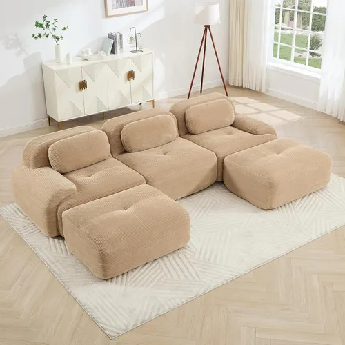 Vista 49 de Sofá moderno comprimido sin armazón de 116", sofás seccionales de 3 plazas para sala de estar, sofá seccional modular de pana verde nube, espuma