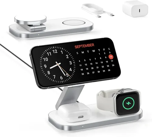 Vista 8 de Keepro Estación de carga 3 en 1 para dispositivo Apple, soporte de carga rápida inalámbrico magnético plegable compatible con MagSafe para iPhone