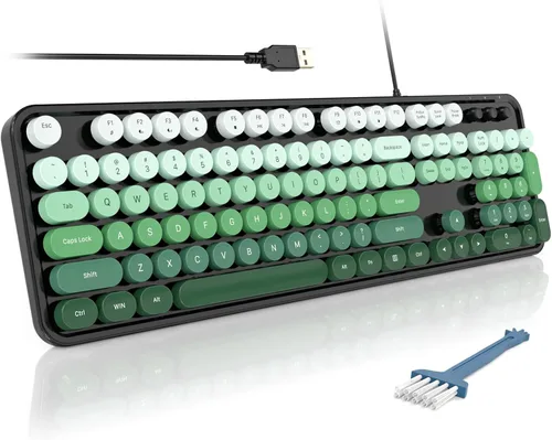 Vista 22 de MOFII Teclados de computadora con cable, teclado USB de tamaño completo Plug Play, bonito teclado estético colorido con soportes plegables