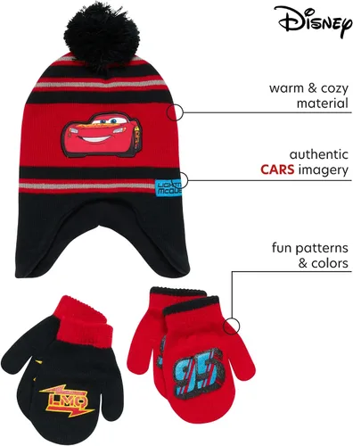 Vista 2 de Disney Cars Lightning McQueen Winter Hat 2 Pair Mittens or Gloves ToddlerLittle Boys