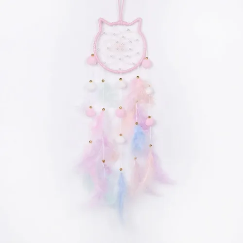 Vista 13 de Pretty Jolly - Atrapasueños azul de gato para niños, decoración de pared con pompones y plumas, atrapasueños hecho a mano para niños, decoración