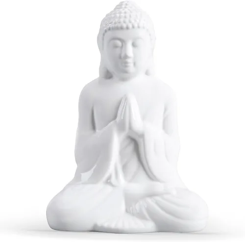 Vista 8 de Figura de Buda rezando de cerámica, estatua mediana serena (11 pulgadas de alto, gris)