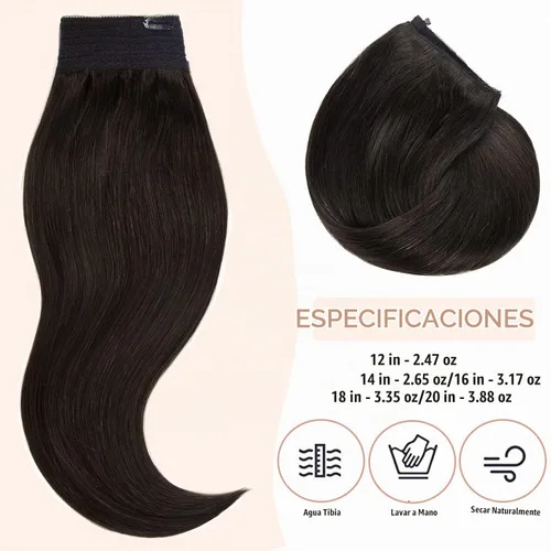 Vista 3 de Loxxy Extensiones de cabello con alambre, color negro natural, 14 pulgadas, 2.65 oz, 100% cabello humano real, extensión de cabello invisible #1B