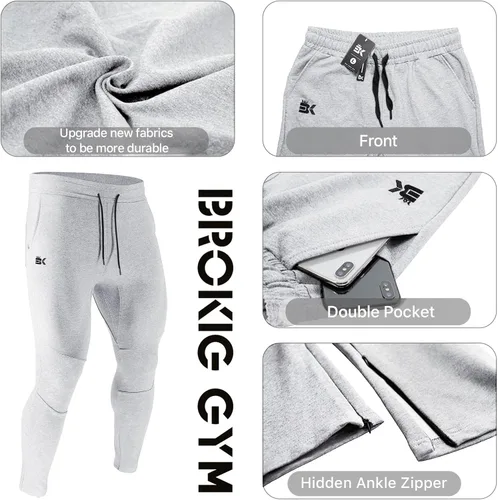 Vista 5 de BROKIG Pantalones deportivos para hombre, con cremallera, casual, para gimnasio, entrenamiento, bolsillos
