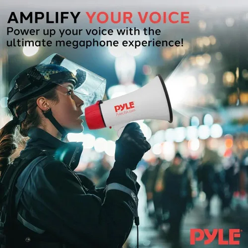 Vista 6 de Pyle 30W Megaphone Bullhorn with Built-in Siren, LED Lights, Adjustable Volume Control, 800-Yard Range, Lightweight & Portable - Ideal for Football