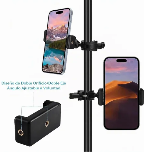 Vista 2 de Soporte de teléfono para soporte de micrófono, soporte de música ajustable para teléfonos móviles, soporte de micrófono giratorio compatible