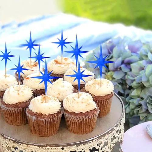 Vista 3 de 30 piezas de decoración de cupcakes de estrella pequeña con centelleantes para cupcakes, compromiso, novia, baby shower, boda, fiesta de cumpleaños