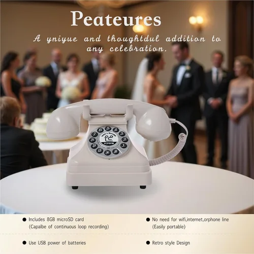 Vista 4 de Teléfono de Libro de Invitados de Audio para Bodas, Teléfono de Libro de Invitados de Audio Estilo Vintage, Mensaje de Audio Buzón de Voz