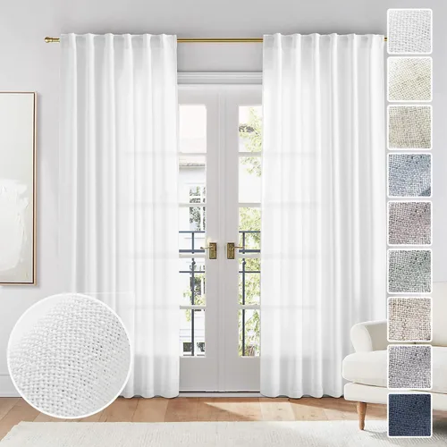 Vista 82 de Cortinas de Lino Natural Color Crema de 84 Pulgadas de Largo para Sala de Estar, Juego de 2 Paneles de Lino Texturizado con Trabillas Traseras