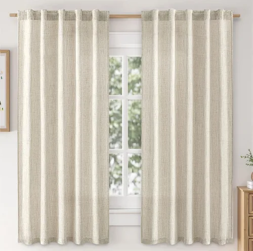 Vista 14 de MIULEE - Cortinas de lino sintético de 96 pulgadas de largo, 2 paneles, cortina semitransparente natural con pestaña trasera, bolsillo para barra