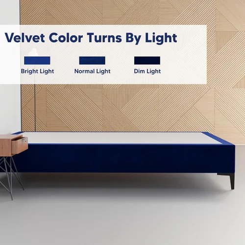 Vista 4 de Greaton, Cama de plataforma de madera de terciopelo de alta calidad de 15 pulgadas, duradera, elegante, opciones de multicolor, no necesita somier