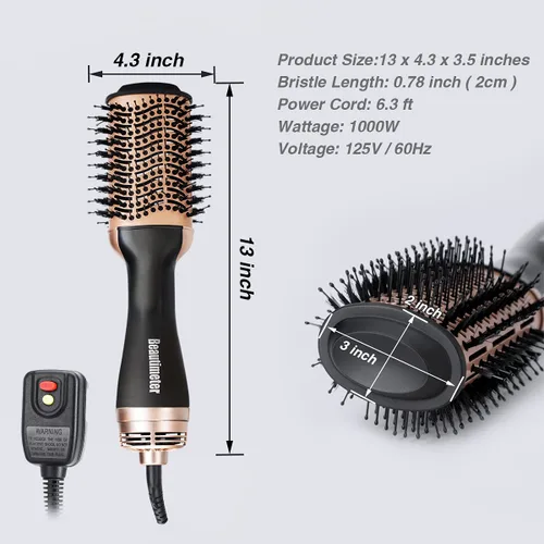 Vista 7 de Beautimeter Cepillo secador de pelo, cepillo de aire caliente, secador de pelo de un solo paso y voluminizador, 4 en 1, moldeador de cabello iónico