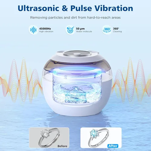 Vista 2 de Aotuda Máquina limpiadora ultrasónica de retenedores, cápsula de limpieza dental ultrasónica de 6.8 fl oz con 4 modos, temporizador digital