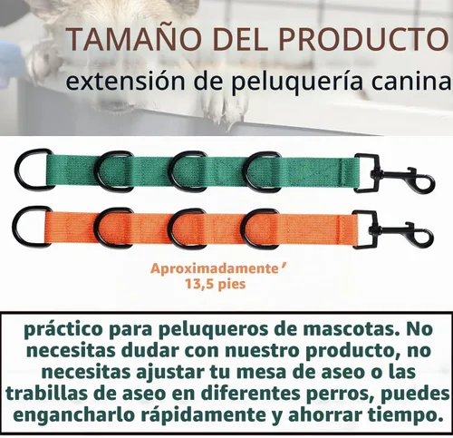 Vista 2 de Lazos de aseo para perros y mascotas, extensión de aseo para perros, 2 PCS correas extensoras para mesa de aseo, 4 anillos en D, lazo para salón