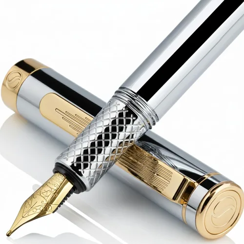 Vista 10 de Scriveiner Pluma Estilográfica EDC de Lujo (Mediana), Impresionante Pluma de Bolsillo Negra de Lujo, Chapado en Oro Real, Plumín Dorado Schmidt 1.