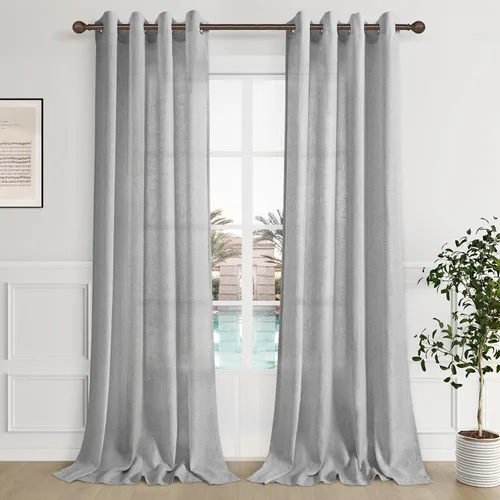 Vista 26 de Cortinas de lino negro para dormitorio y sala de estar de 84 pulgadas de largo, juego de 2 paneles, para habitación de niños, filtro de luz
