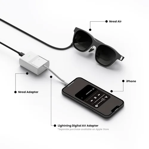 Vista 6 de NrealAirARGlasseswithNrealAdapter,CompatiblewithiPhoneandNintendoSwitch,ConnecttoiPhoneviaLightningtoHDMIAdapter,StreamandGame,ARGlasseswith130