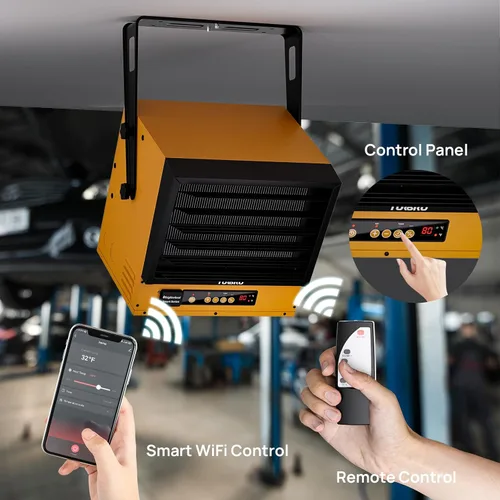 Vista 4 de TURBRO 15,000 W Calentador Eléctrico de Garaje, 240 V, Conexión Directa, Habilitado para WiFi, Calentador de Taller con Ventilador, Protección