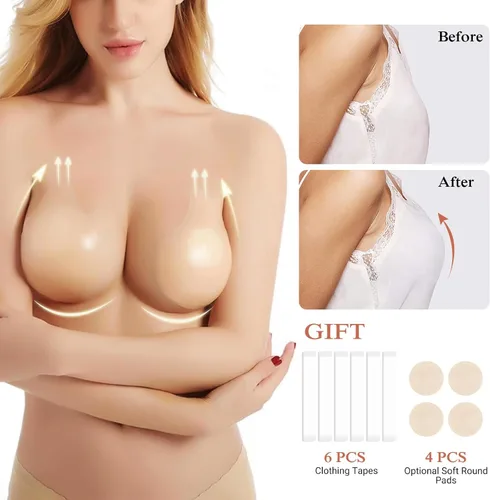 Vista 5 de Sticky Bra Push Up 2 Pairs, Nipple Covers for Women Silicone Adhesive Bra Pasties