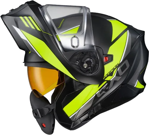 Vista 6 de ScorpionEXO GT930 - Casco modular para moto de nieve de aventura en clima frío, escudo de doble panel con caja de respiración y módulo de bolsillos